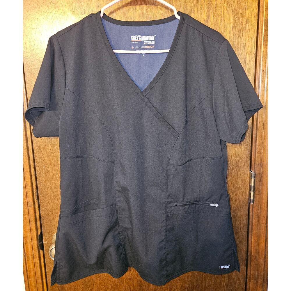Grey's Anatomy by Barco Professional Black Spandex-Stretch Scrub Top, Women's L
